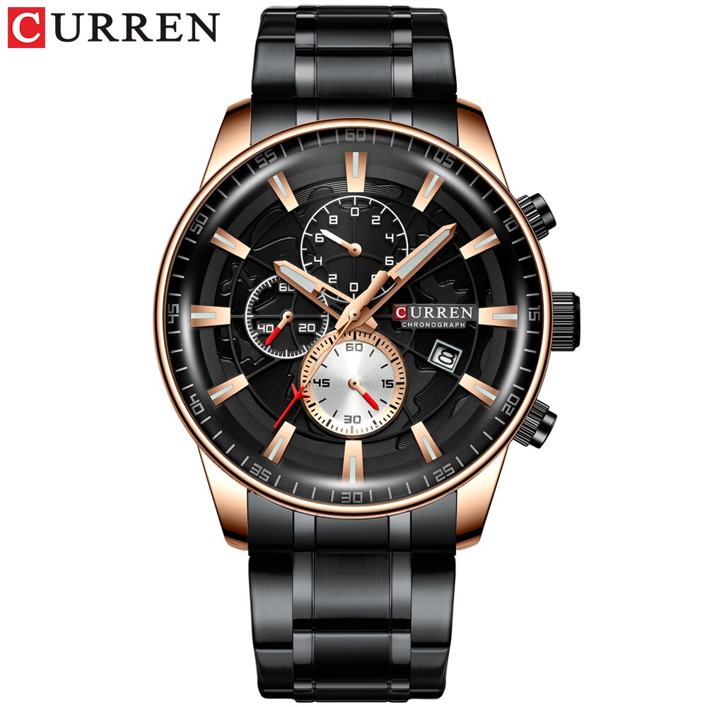 Curren Horloges Heren Mode Sport Horloge Met Chronograaf Lichtgevende Handen Klok Mannelijke Horloge Blauw Rvs Band: black
