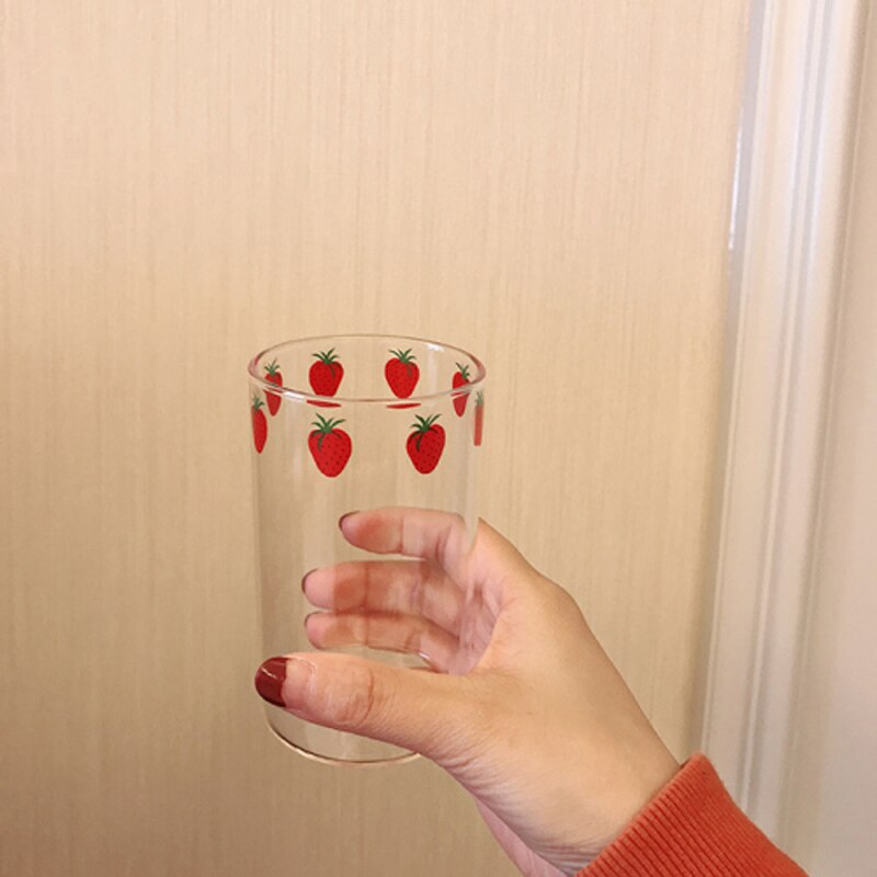 Ins Nana-vasos de fresa resistentes al calor para café, leche, agua, con pajita, transparentes, bonitos, para zumo, bebidas frías: A