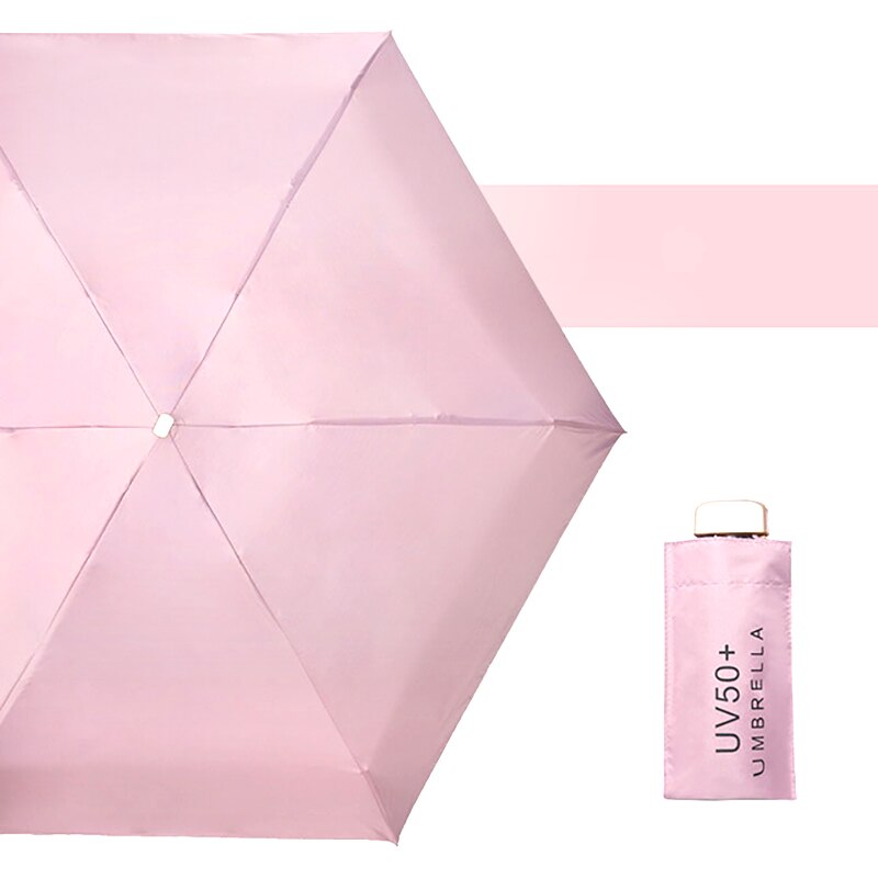 Paraguas portátil de bolsillo para mujer, sombrilla pequeña con protección solar, Anti UV, cinco pliegues, para viajes: Pink
