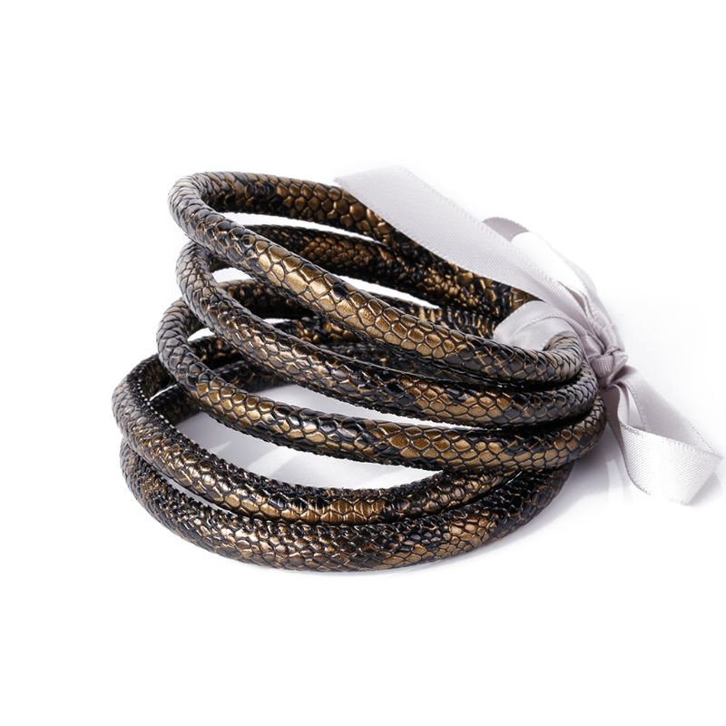 Juego de 5 uds de brazalete de gelatina con purpurina y purpurina, brazalete de cuero PU con pajarita, brazaletes de aro con forro en polvo, joyería de ligera: Black Gold