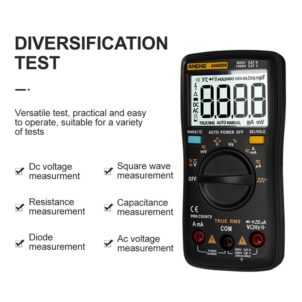 ANENG AN8008 Digital Multimeter 9999 counts True-RMS Square Wave Backlight AC DC Voltage Ammeter Current Ohm Auto/Manual