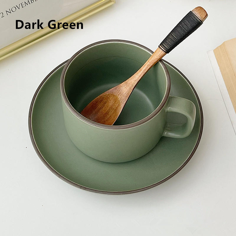 Cutelife nordycki ins beżowy zestaw ceramicznych filiżanek spodek kuchnia picie wielokrotnego użytku filiżanka robić mleka i herbaty dekoracyjny ślubny kubek śniadaniowy: ciemny zielony