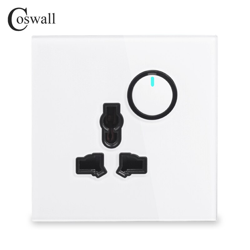 Coswall Glass Panel Wall Universal Socket + 1 Gang 2 Way Passage Through On / Off Stair Light Switch Switched LED Indicator