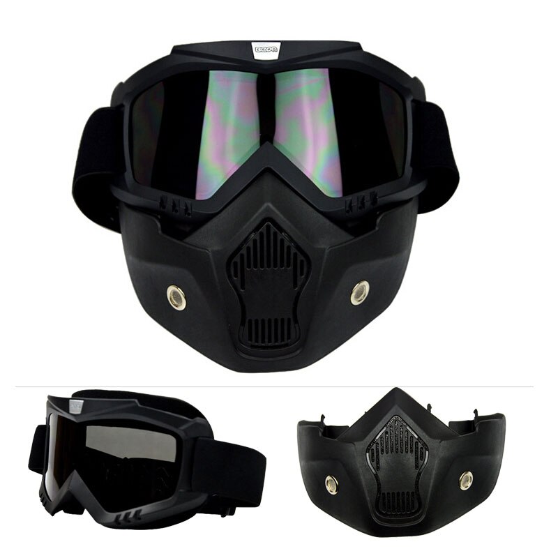 Populaire Zwarte Antisluier Motorcycle Goggles Met Verwijderbare Masker, Winddicht Ski Goggles Motor Knight Bril