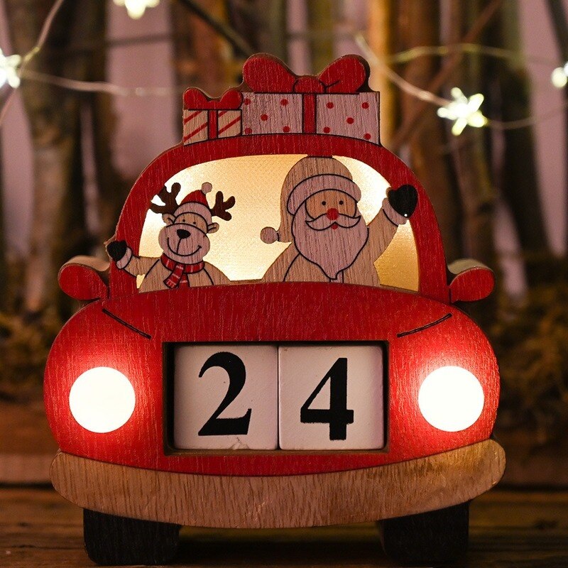Jouluauto kalenteri led hehkuva puinen riipus joulukuusen koristelu joulupukki lapsen adventtikalenteri lelu