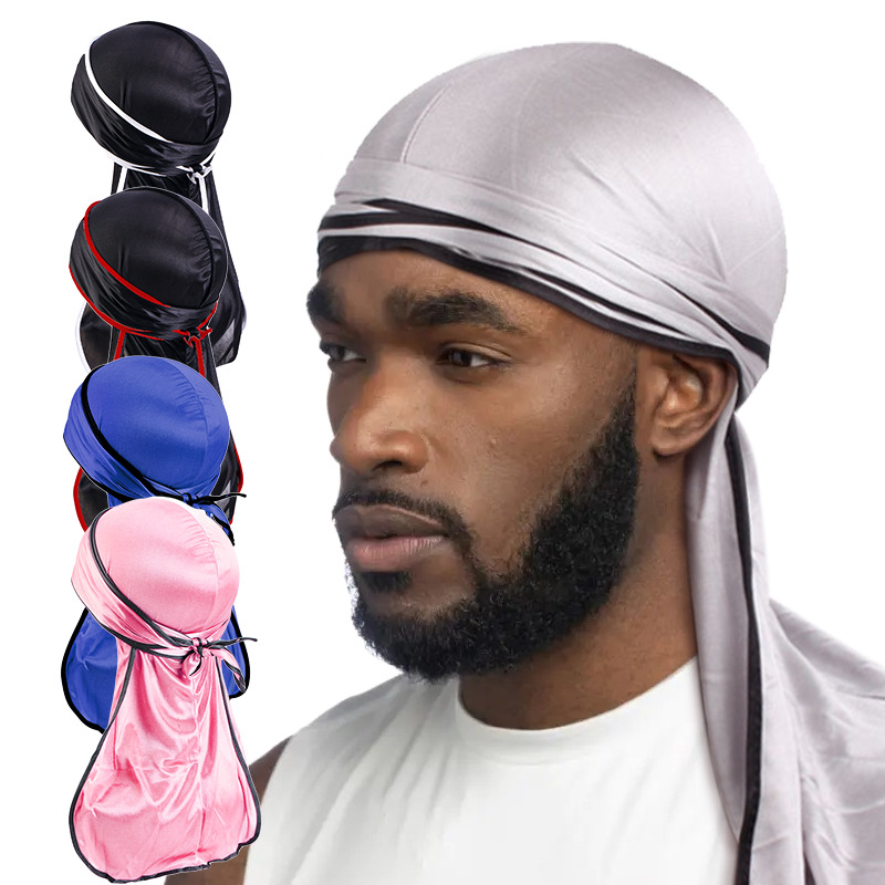 Unisex hombres mujeres satén transpirable Bandana sombrero sedoso Durag doo du trapo diadema de cola larga