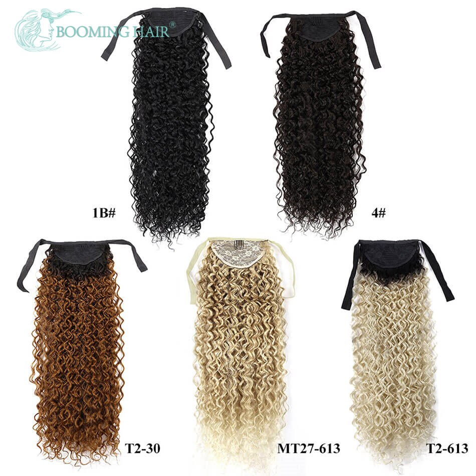 BOOMING HAIR 20inch Jerry Curly Wrap Drawstring with Clip for Women Clip in Synthetic Ponytail Hair Extension
