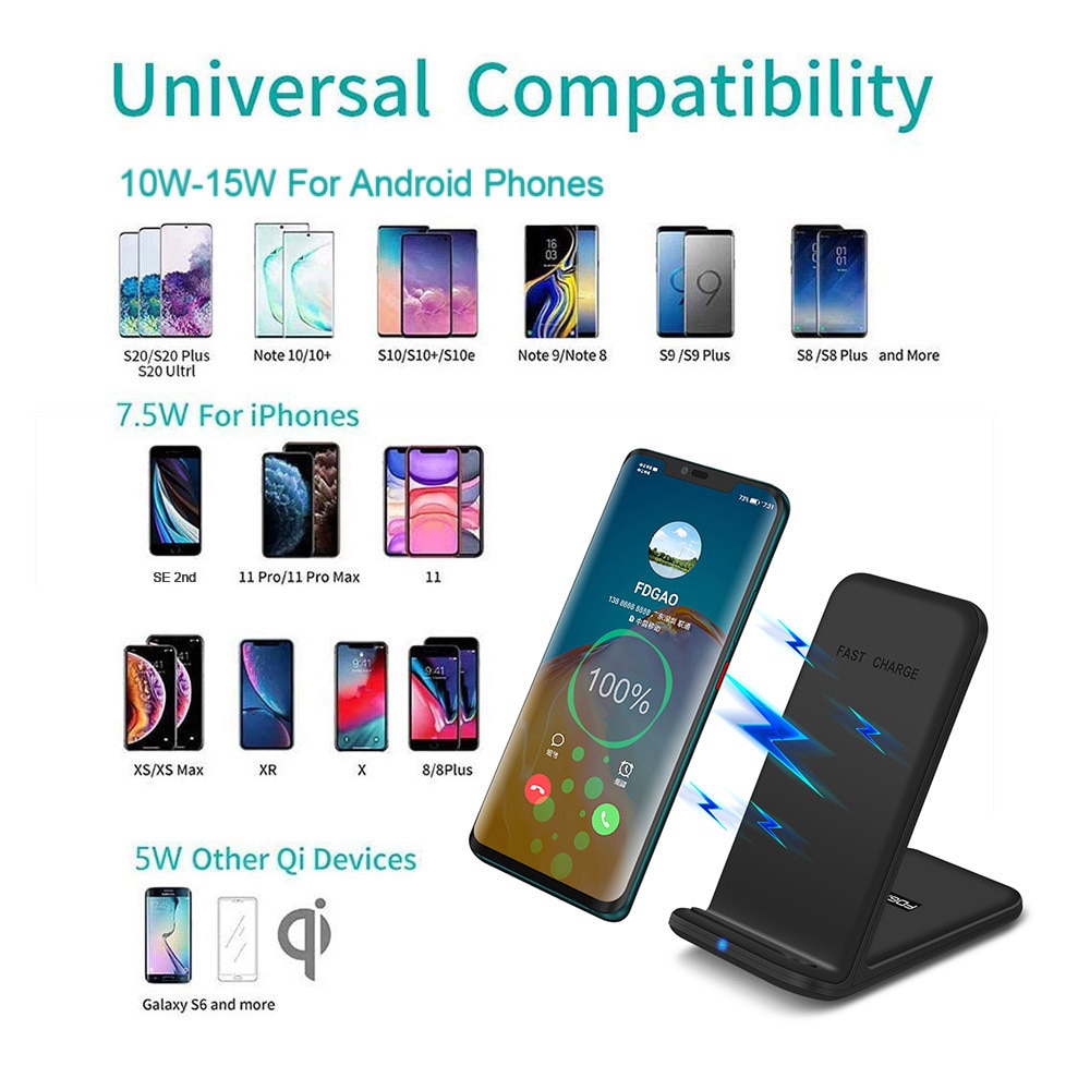 Fdgao 15W Qi Draadloze Oplader Voor Iphone 11 Pro X Xs Max Xr 8 Samsung S8 S9 S10 S20 snelle Draadloze Lading Desktop Charging Stand