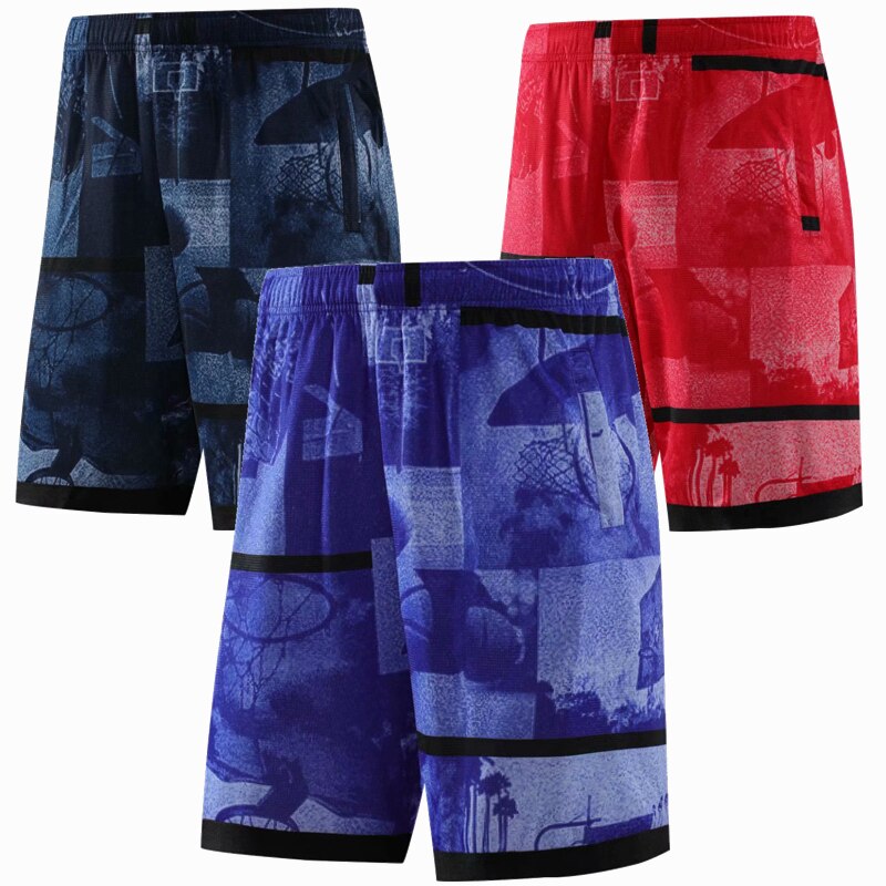 Basketballshorts pustende sport løpeshorts utendørs sport Fitness korte bukser løs strandshorts glidelåslomme