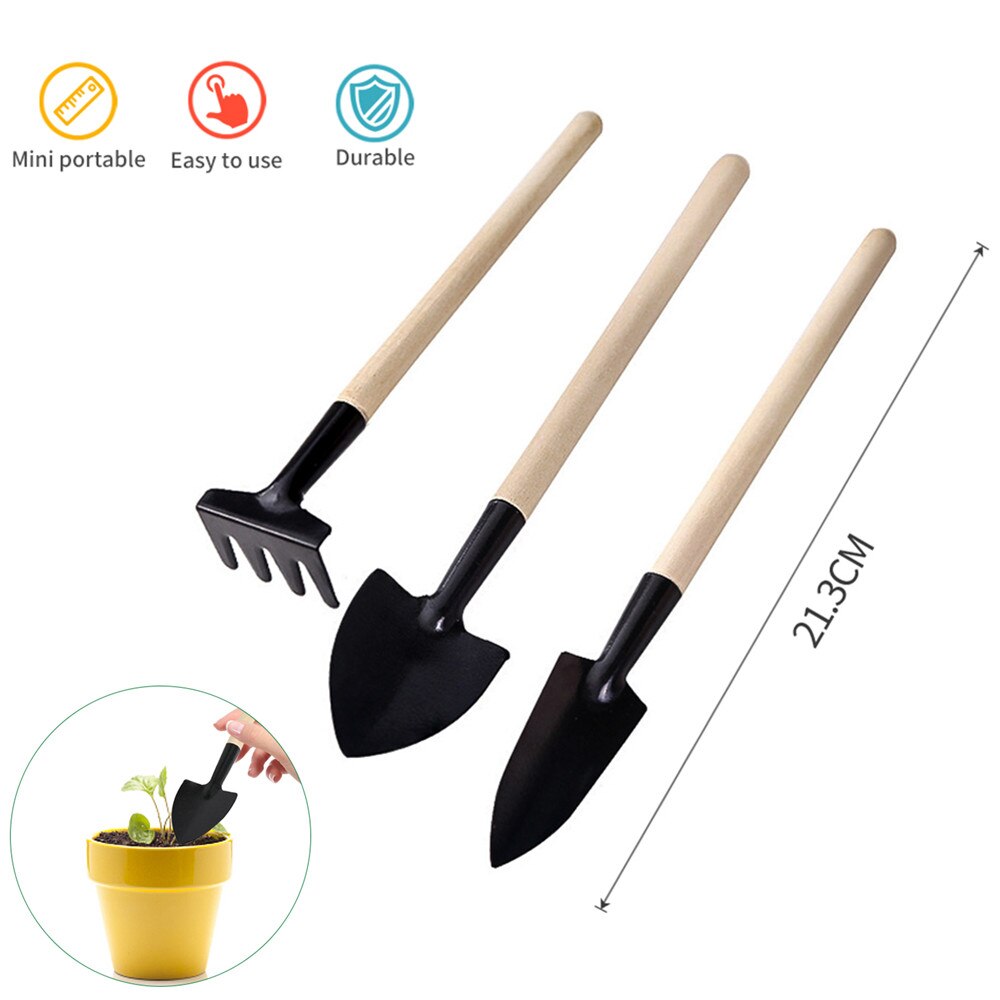 Mini outil de jardinage, pelle, herse, pot de fleurs, plantes en pot, pelles de sol en bois, outil de jardin, diffuseurs de graines