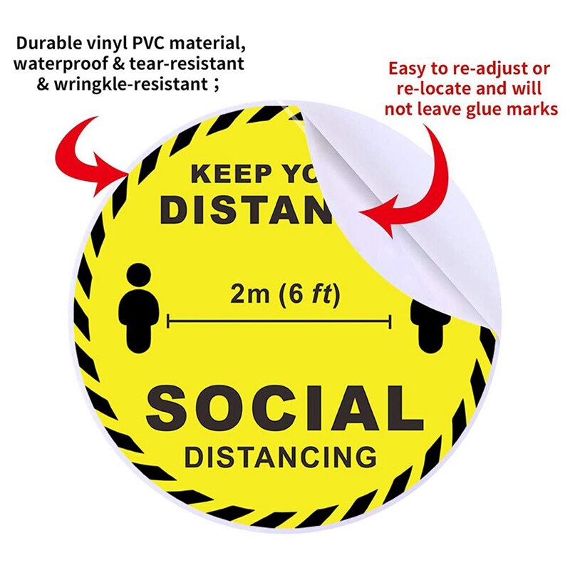 Social Distancing Floor Decals 10 Safe Floor Sign Stickers Shopping Mall Social Distance 12-Inch Removable Stickers
