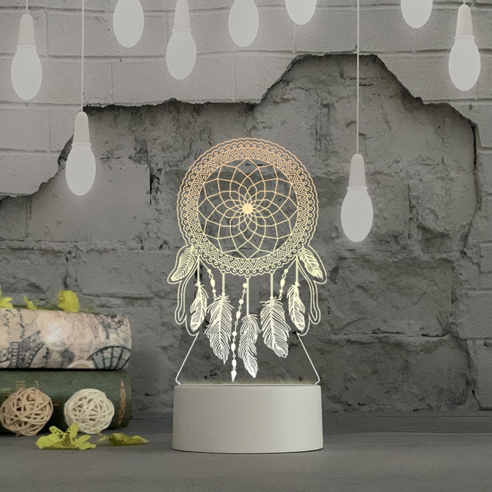 Veilleuse LED 3D avec chargeur USB, attrape-animaux, luminaire décoratif d'intérieur, idéal pour une Table, un bureau ou une chambre à coucher, ou comme de noël: A
