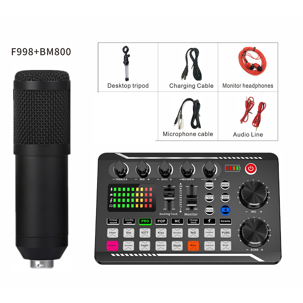 Carte son F998, carte son, Microphone Compatible Bluetooth, carte son avec ensemble de microphones, enregistrement en Studio, mélangeur Audio en direct