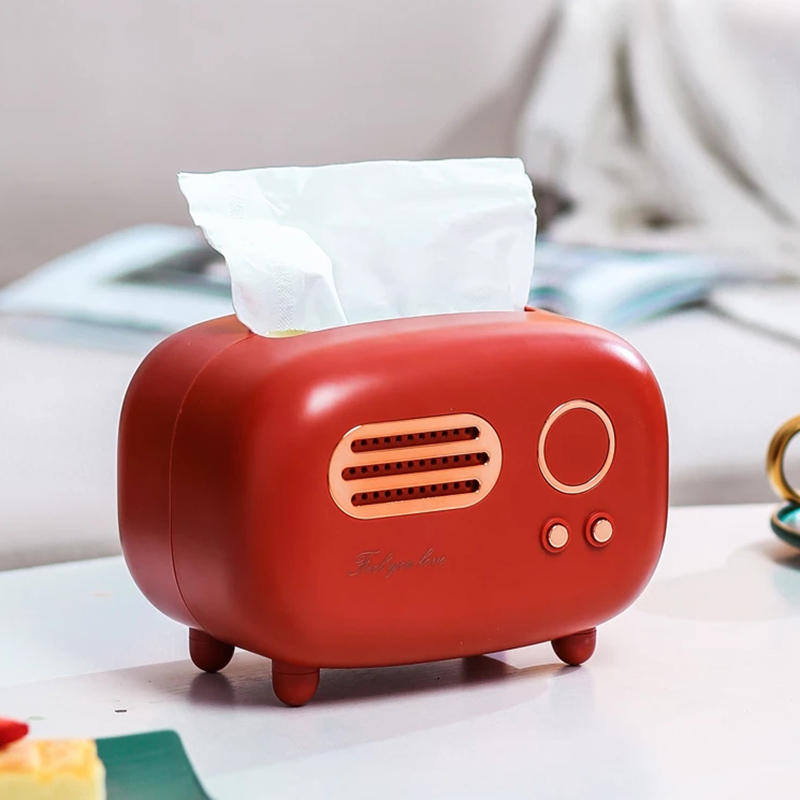 Retro Radio Tissue Box Desktop Home Decorate Storage Tube 2 In 1 TV Tissue Box Multifunct Mobile Phone Holder