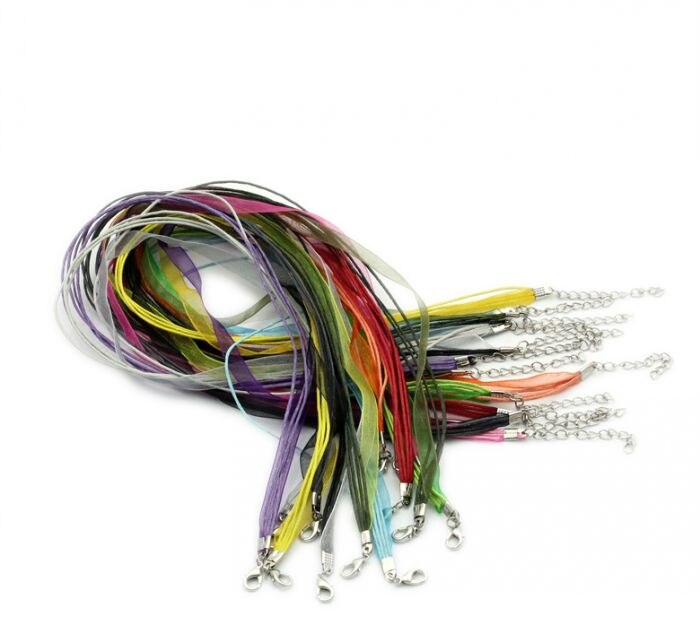 DoreenBeads Retail Organza Ribbon Waxen Cord String Necklaces Lobster Clasp Mixed randomly 17",24PCs
