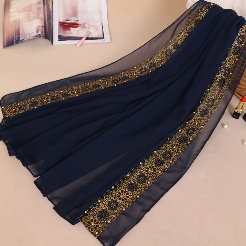 85*180Cm Moslim Chiffon Hijab Sjaal Voor Vrouwen Islamitische Kant Hoofddoek Foulard Femme Effen Sjaals En Wraps Hijab dames: 8