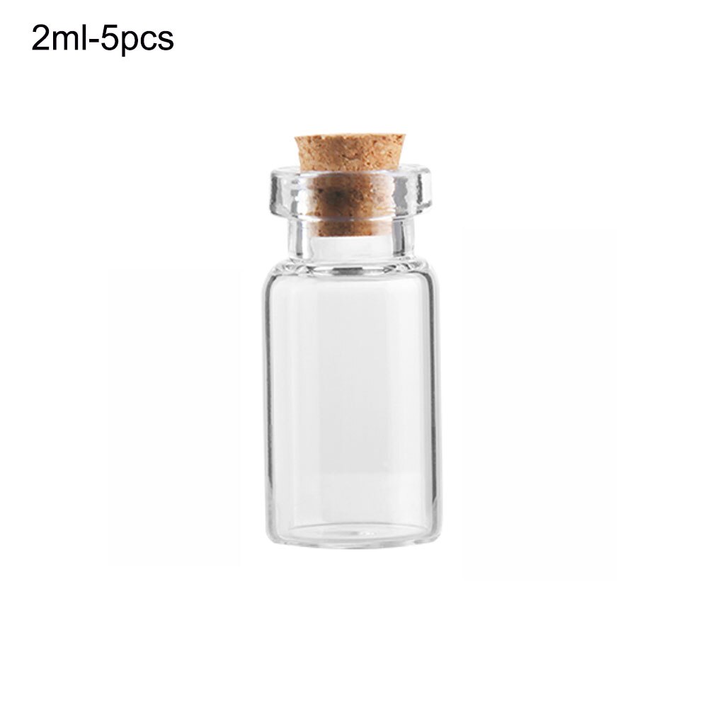 5Pcs/Pack Mini Glass Cork Bottles Empty Sample Jars Wishing Bottle Wedding Home Decoration Pendants Cork Stopper Storage Vial: 2ml