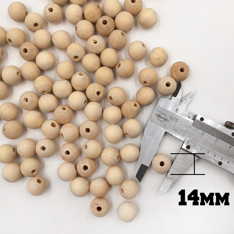 1-100PCs Natural Ball Wood Spacer Beads 6-50mm For Charm Bracelet baby wooden round bead: 14mm 100pcs