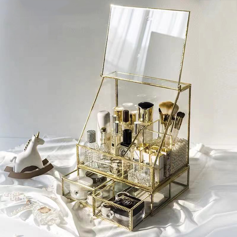 Opbergdoos Stofdicht Glas Opbergdoos Grote Capaciteit Lipstick Cosmetische Organizer Home Decoratie Make Container Opslag Lade