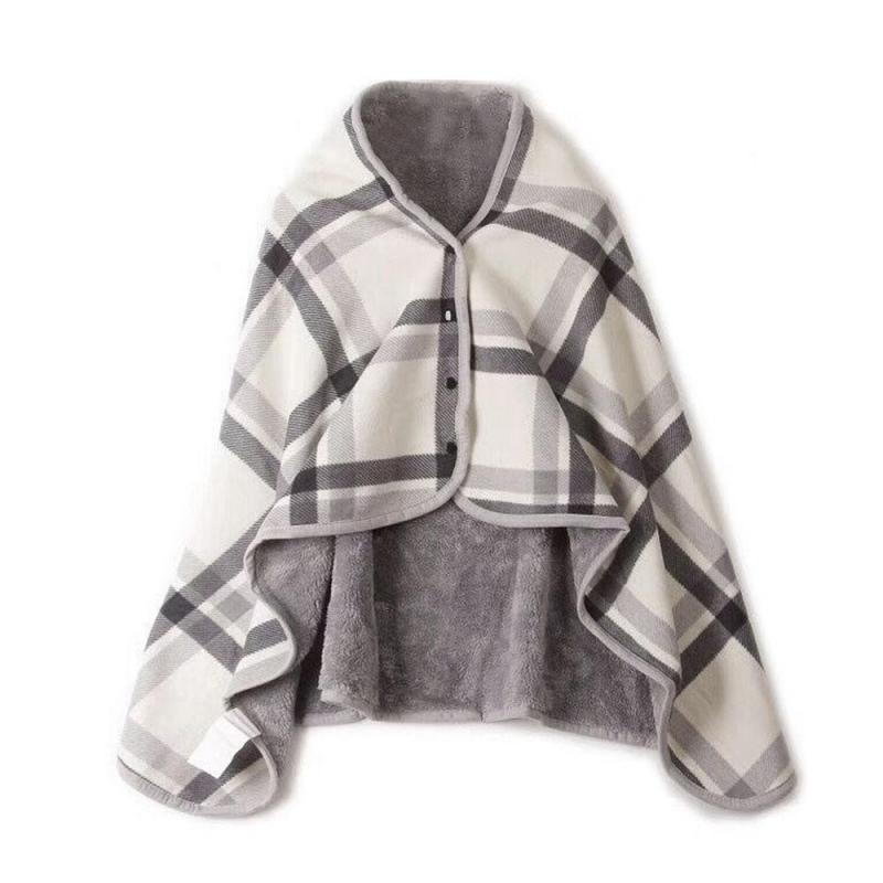 Plaid Heated Blanket Hoodie Fleece Flannel PlPlaid Hoodie Fleece Flannel Plush Bts Serape Wearable Blanket Shawl Thicken Blanket