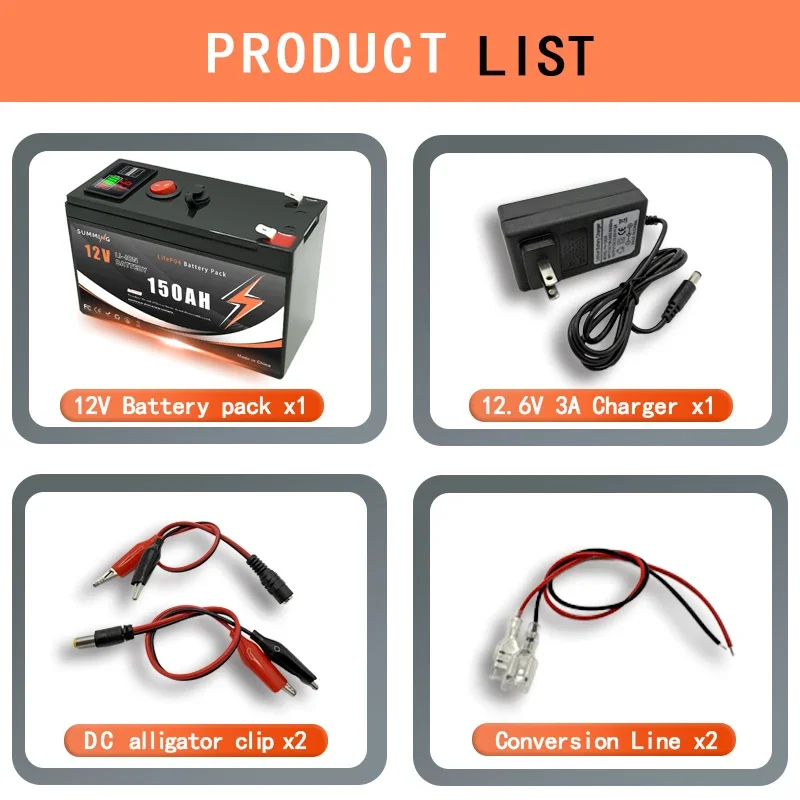Batterie au Lithium LiFePO4 12V 150Ah, plus de 4000 Cycles profonds, pour UPS, détecteur de poissons de Kayak, panneau solaire, roues électriques, jouets, Scooter, Radio