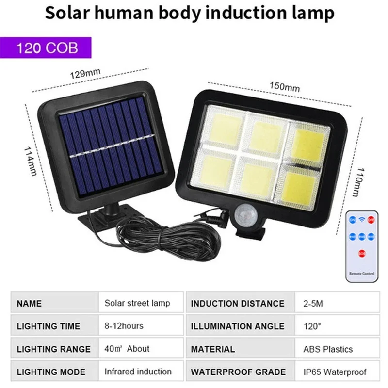 Lámpara Solar de pared dividida 100/120/160COB, 3 modos, Sensor de movimiento impermeable, farolas de jardín, lámpara Solar, luz de pared de seguridad para jardín: ROSE
