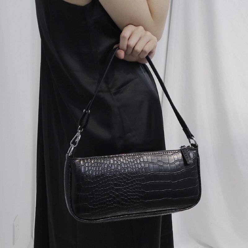 Aliwood merkevare enkel alligator krokodilleskinn kvinner skuldervesker stor kapasitet vintage wild armpit bag baguette bag håndveske