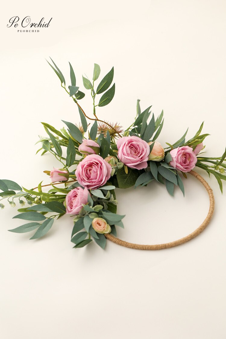 Peorkidé lila ros båge bröllopsbukett bärbar girland brud brudtärna laget blomma konstgjord brud blombukett