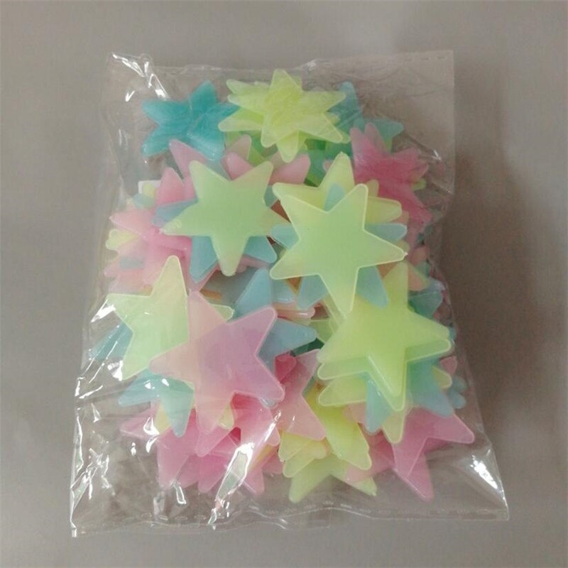 Lot de 100 étoiles fluorescentes autocollantes pour le mur, décoration pour la maison, brille dans le noir, pour la chambre de bébé: MULTI