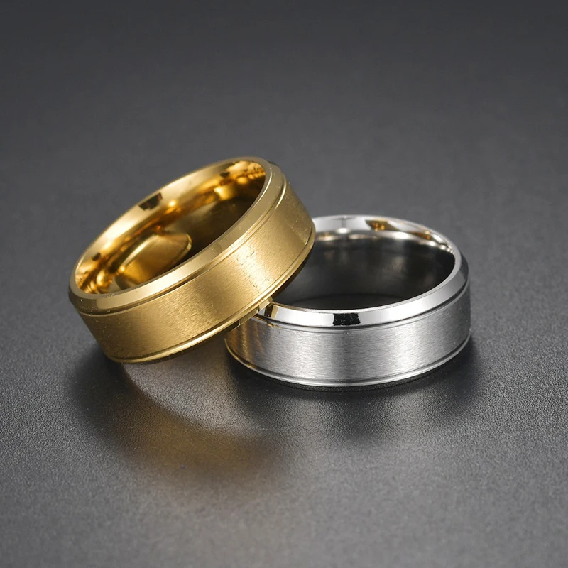 4 farver klassisk 8mm herrering overflade børstet rustfrit stål enkel ring til kvinder vielsesring par smykker tilbehør