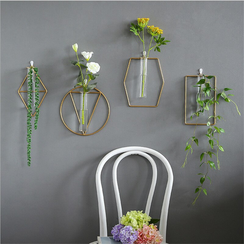 Muur Opknoping Glazen Reageerbuis Vaas Helder Hydrocultuur Pot Container Bloem Fles Shop Home Decoratie Ornament Gratis Punch