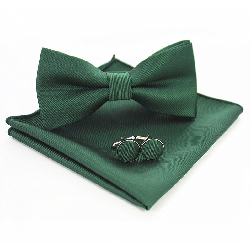 JEMYGINS BowTie Men's Formal Tie Bow Pocket Square Cufflinks Set Solid Color Bow Tie Hanky Set Business Wedding Bow Tie: 4