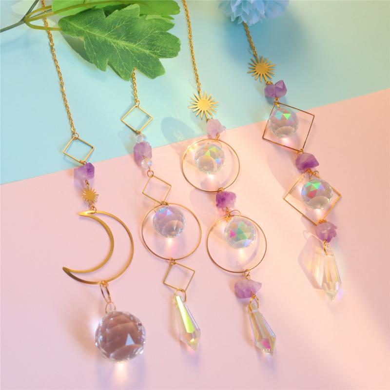 Home Decor Crystal Pendant Hanging Curtain Windchimes Sun Light Catcher Star Moon Pendant Rainbow Wind Chime