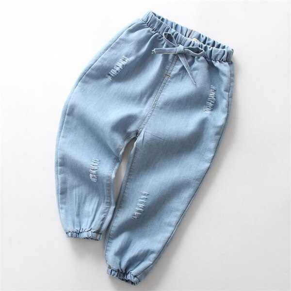 Children's jeans boys and girls elastic trousers summer thin: Sky Blue / 8T