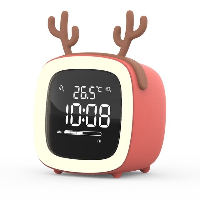 Cut Digital Alarm Clock Cartoon Night Light Desk Alarm Clock Rechargeable Battery, Christmas for Kids: Burgundy