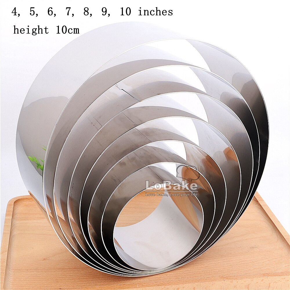 Molde de anillo de mousse de acero inoxidable 304 de 10cm de altura, 4, 5, 6, 7, 8, 9, 10 pulgadas, círculo redondo liso, capa para pastel de bodas, DIY