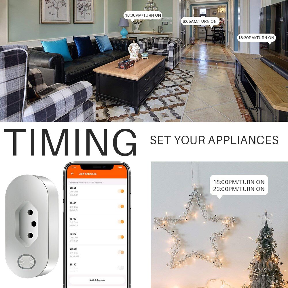 Smart home wifi stik strøm fjernbetjening stikkontakt standard med energimonitor tuya app kontrol fungerer med google assistent alexa