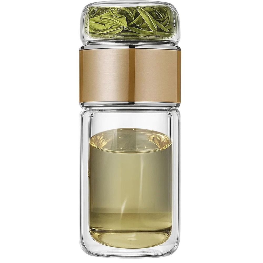 Drikkefontæne 420ml teflasker højt borosilikatglas dobbeltlags tekop teinfuser glasvandflaske med tefilter: Sort