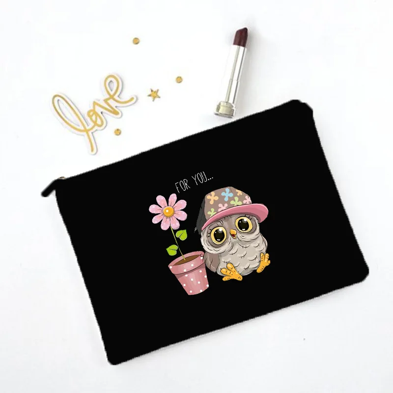 Sac de maquillage imprimé hibou de dessin animé, nécessaire de voyage, pochette de rangement de toilette pour femmes, sacs à cosmétiques en toile à fermeture éclair, meilleur: Violet