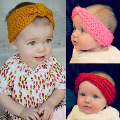 Baby barn småbarn flicka varmt hårband rosett pannband virka stickade öron soild wrap stickning ull pannband öronflikar hållbart huvudband