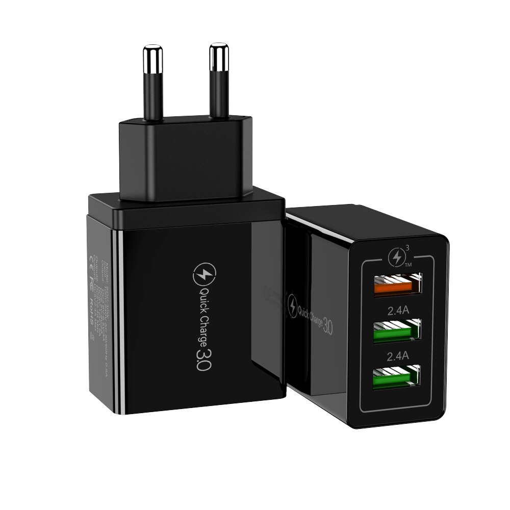 Chargeur USB universel 30W rapide 3.0, pour iPhone 11 Pro Max Xs X XR 6s 7 8 Plus Samsung S10 Huawei Xiaomi: EU Black