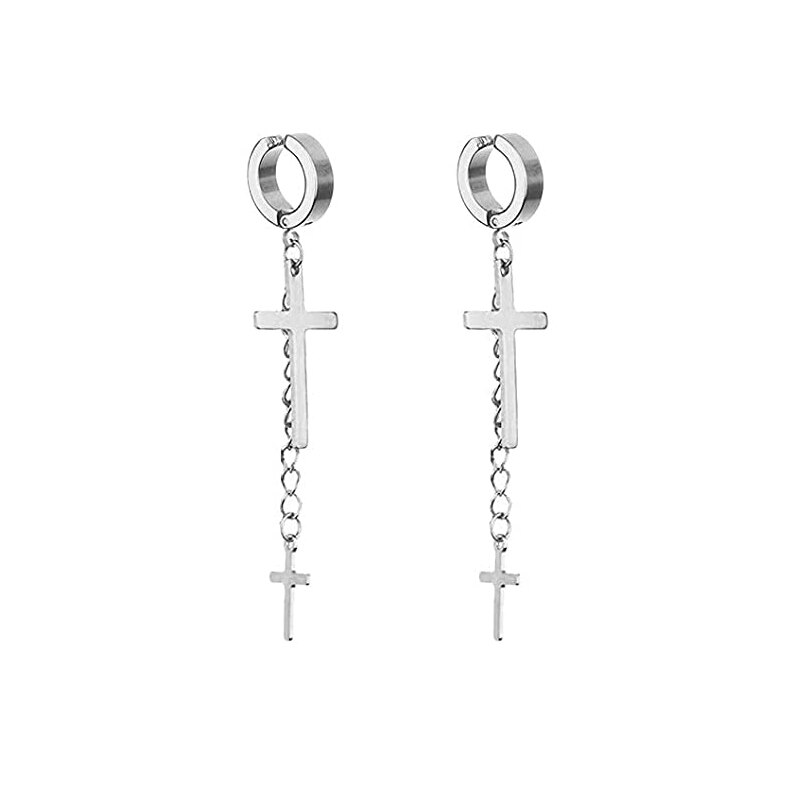 6 Pairs Magnetic Stud Earrings Stainless Steel Magnet Clip on Earrings Non Piercing Hoop Dangle Cross Earrings for Men and Women: StyleB-Steel-1 pairs