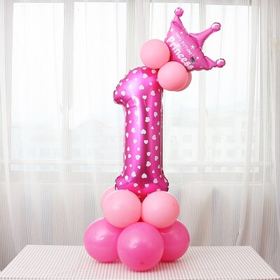 17 Stks/set 32 Inch Regenboog Nummer Folie Ballonnen Crown Digitale Helium Ballon Bruiloft Decoratie Verjaardag Feestartikelen: Solid color Pink 1