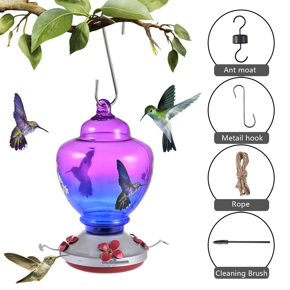 Bird Feeder Hummingbird Feeder Bird Perch For Outdoors Patio Hand Blown Glass Hummingbird Feeder Muhabbet: 1