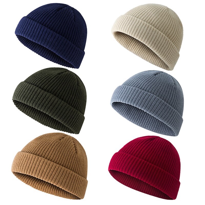 Beanie della Protezione Del Cappello del Roll up Warm Pescatore di Lavoro A Maglia di Colore Solido per le Donne Degli Uomini di Inverno HB88