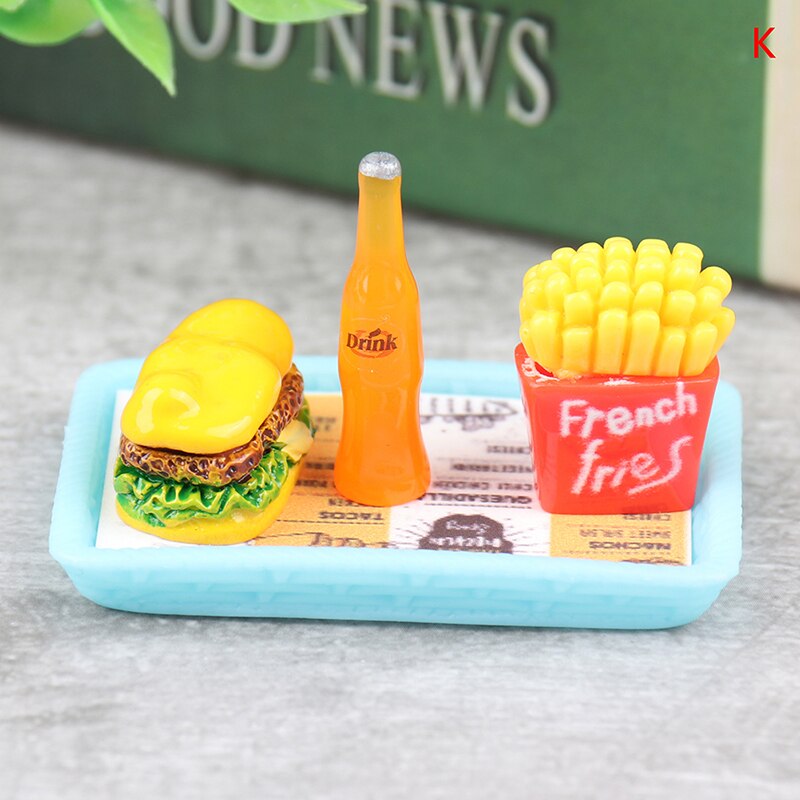 Dollhouse Trays Plates Mini Hamburg Food Dishes Kitchen Tableware Decor Toy for children Girls For Dollhouse Accessories: K