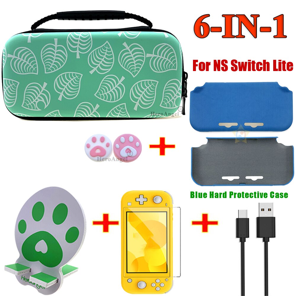 Bolsa verde 7 en 1 para Nintendo Switch Lite, Mini consola Estuche de transporte, bolsa protectora de viaje con estuche de tarjetas de juego: Lite HandBag 6IN1 B