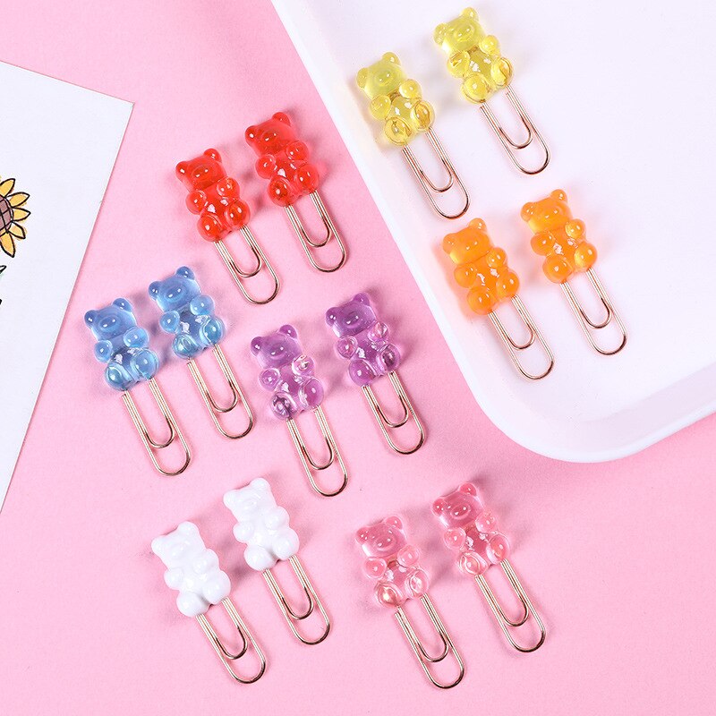 2 pcs/lot Cartoon Transparent Bear Bookmark for book Cute Binder Clips Notes Letter Paper Clip Office school Supplies