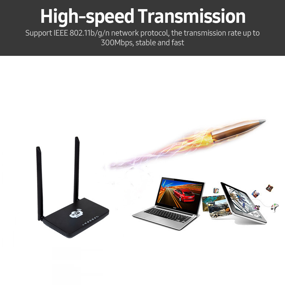 4G LTE WiFi Router 300Mbps High-speed Wireless Router with SIM Card Slot 2 External Antennas Black(European Version)