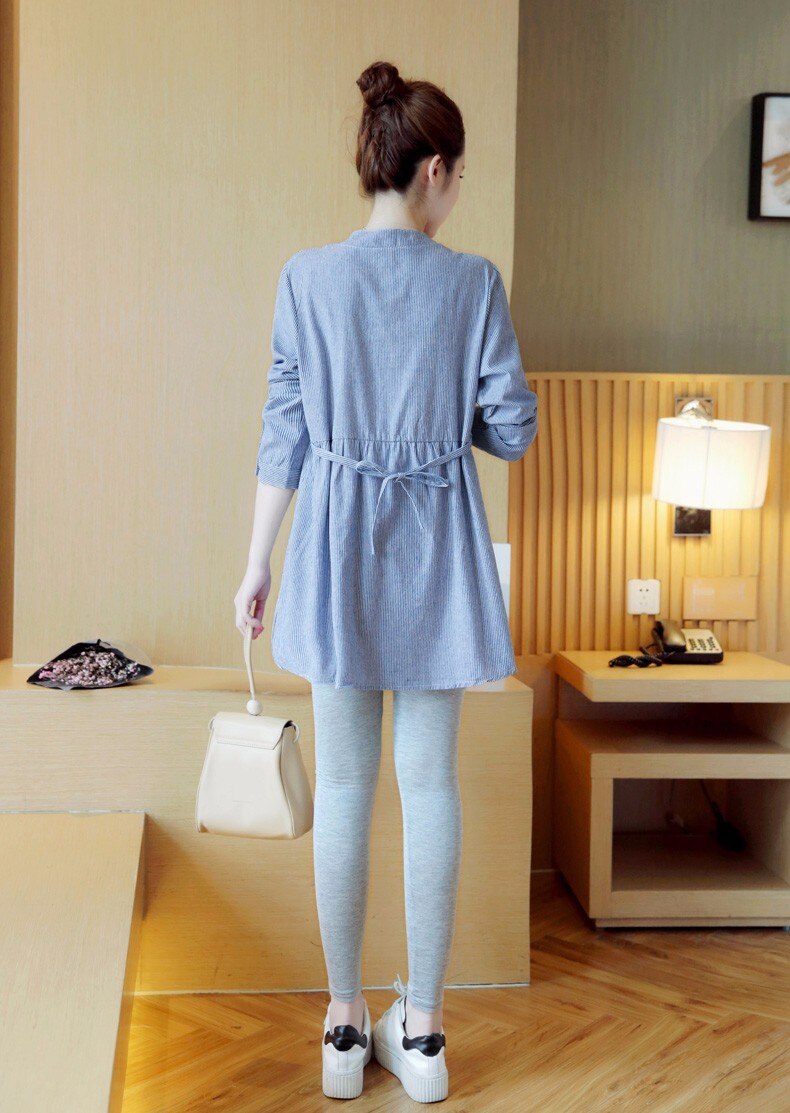 Envsoll-Blusa de maternidad coreana para mujeres embarazadas, ropa de maternidad, camisa a rayas, suelta, de manga larga, Tops de embarazo, Gravida,